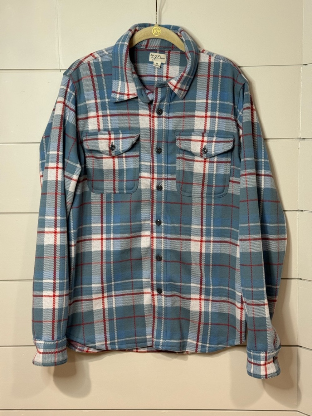 J Crew Double-knit work shirt Blue Plaid Button-Up Flannel Shirt Size M